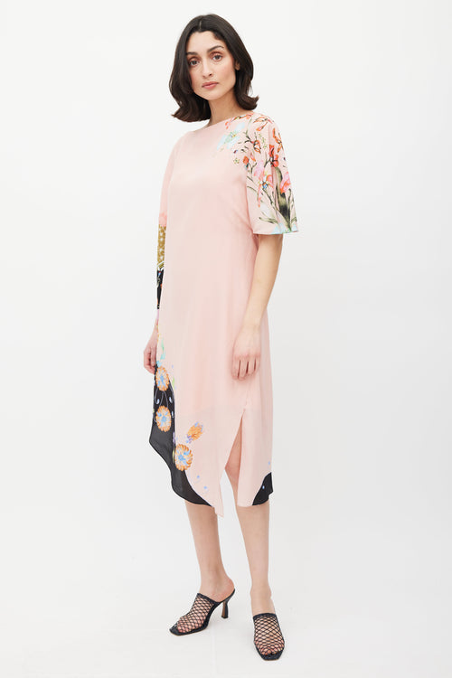 Etro Pink 
Multicolour Ruffled Asymmetrical Floral Dress