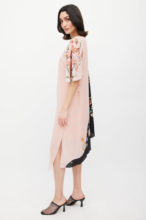 Etro Pink 
Multicolour Ruffled Asymmetrical Floral Dress