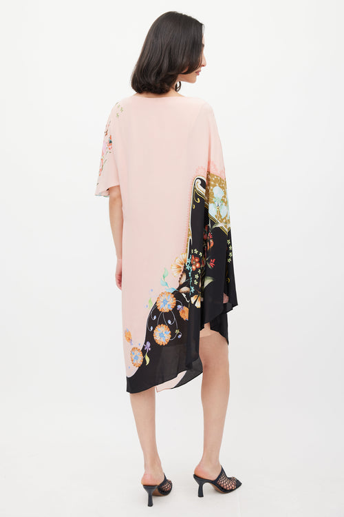 Etro Pink 
Multicolour Ruffled Asymmetrical Floral Dress