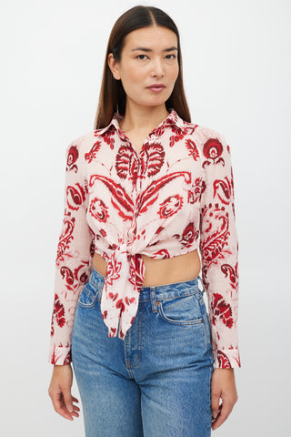 Etro Pink 
Red Floral Cropped Top