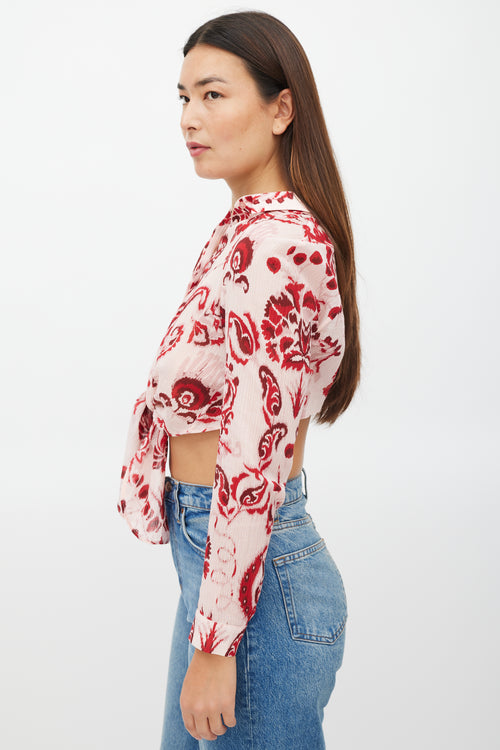 Etro Pink 
Red Floral Cropped Top