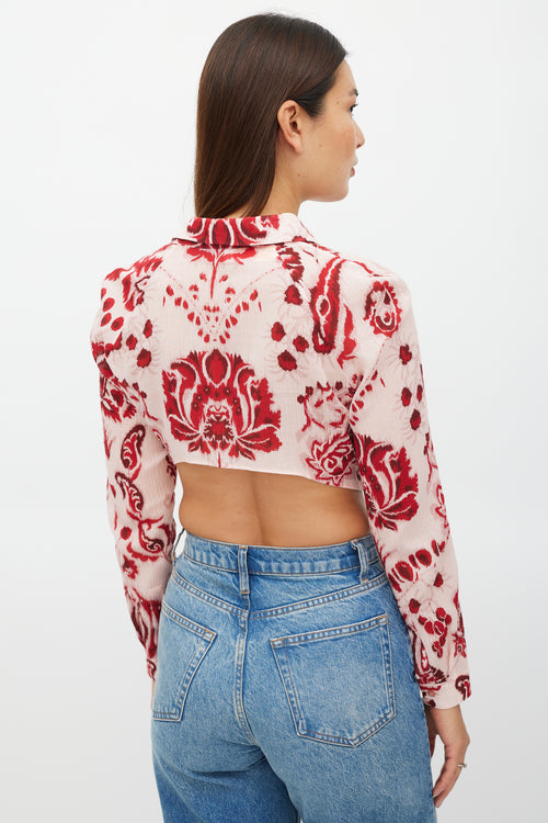 Etro Pink 
Red Floral Cropped Top