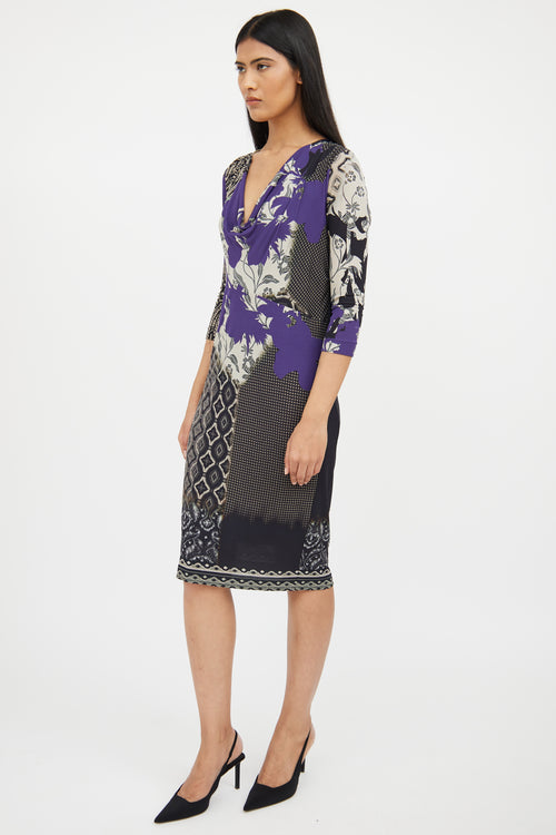 Etro Purple 
Black Print Cowl Neck Dress