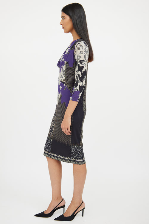 Etro Purple 
Black Print Cowl Neck Dress