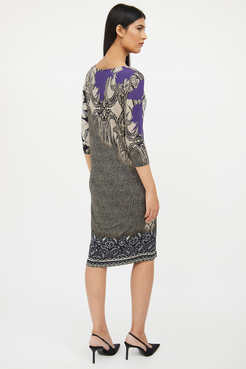 Etro Purple 
Black Print Cowl Neck Dress