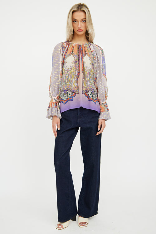 Purple 
Gold Paisley Ruffle Blouse Etro