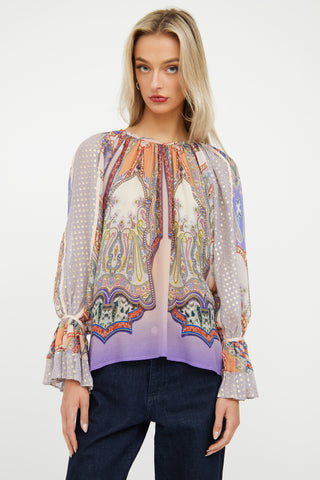 Purple 
Gold Paisley Ruffle Blouse Etro