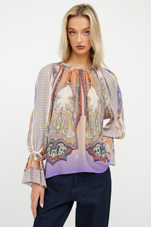 Purple 
Gold Paisley Ruffle Blouse Etro