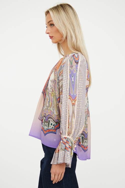 Purple 
Gold Paisley Ruffle Blouse Etro