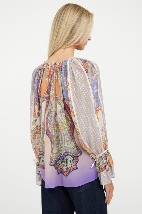 Purple 
Gold Paisley Ruffle Blouse Etro