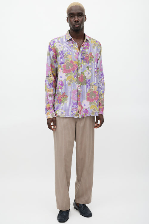 Etro Purple 
Multicolour Linen Floral Polka Dot Shirt