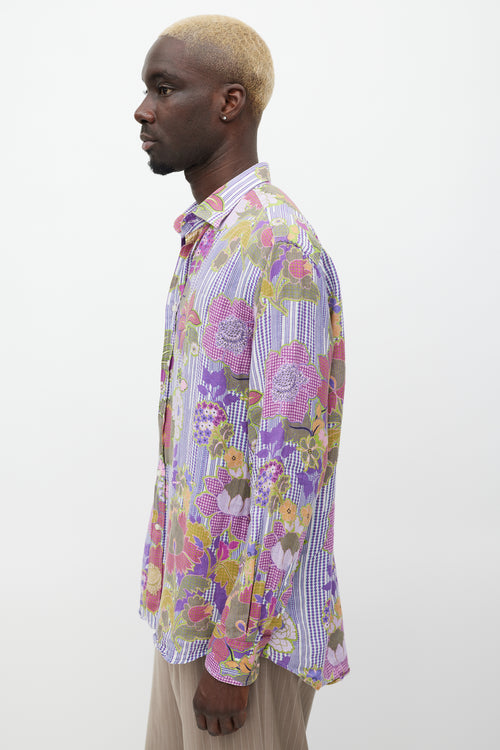 Etro Purple 
Multicolour Linen Floral Polka Dot Shirt