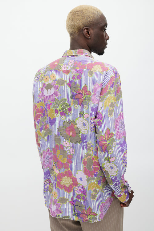 Etro Purple 
Multicolour Linen Floral Polka Dot Shirt