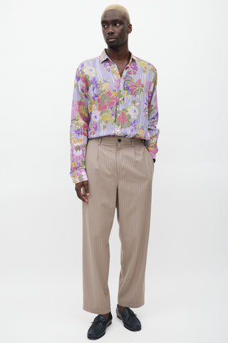 Etro Purple 
Multicolour Linen Floral Polka Dot Shirt