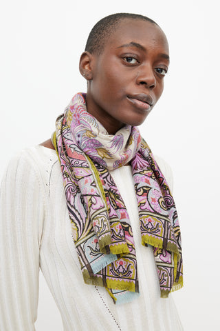 Etro Purple 
Multicolour Paisley Cashmere Scarf