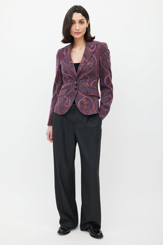 Etro Purple 
Multicolour Paisley Wool Blazer