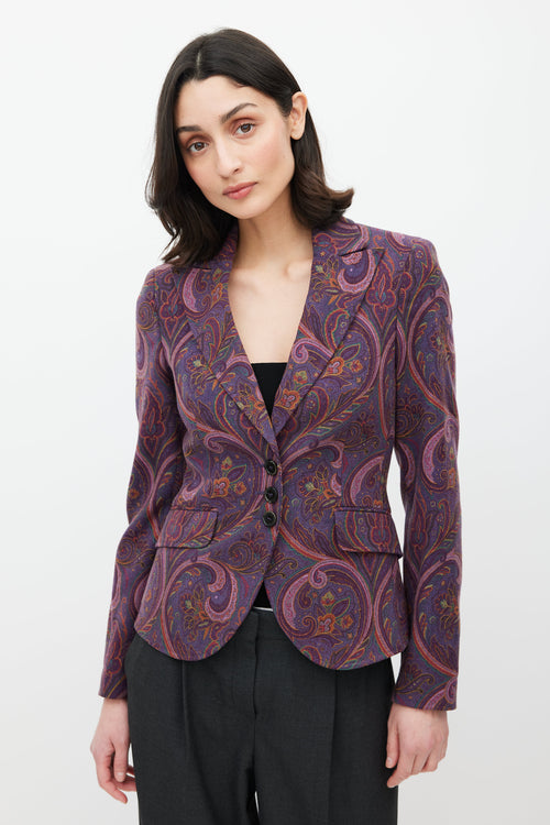 Etro Purple 
Multicolour Paisley Wool Blazer