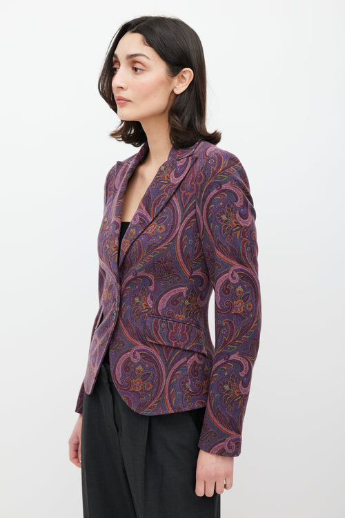 Etro Purple 
Multicolour Paisley Wool Blazer