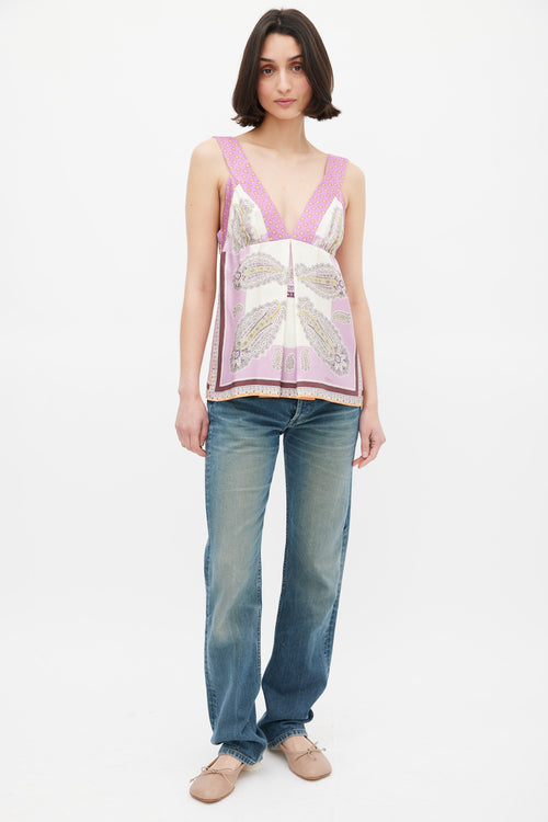 Etro Purple 
Multicolour Silk Paisley V-Neck Top