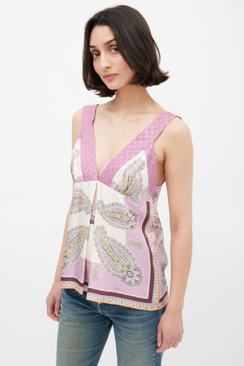 Etro Purple 
Multicolour Silk Paisley V-Neck Top