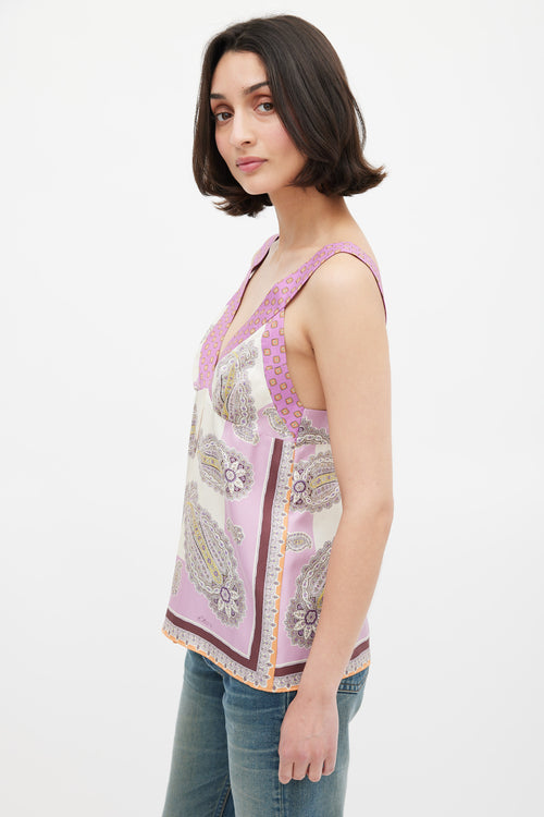 Etro Purple 
Multicolour Silk Paisley V-Neck Top