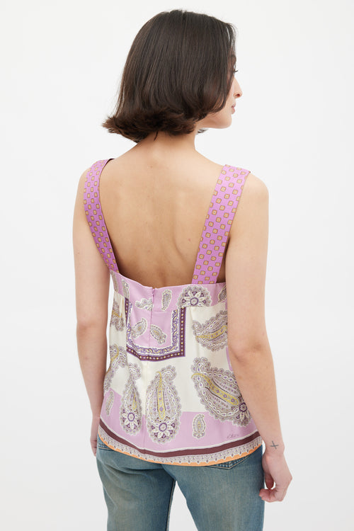 Etro Purple 
Multicolour Silk Paisley V-Neck Top