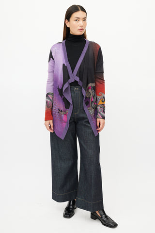 Etro Purple 
Multicolour Wool Drape Cardigan