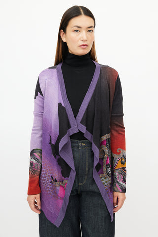 Etro Purple 
Multicolour Wool Drape Cardigan