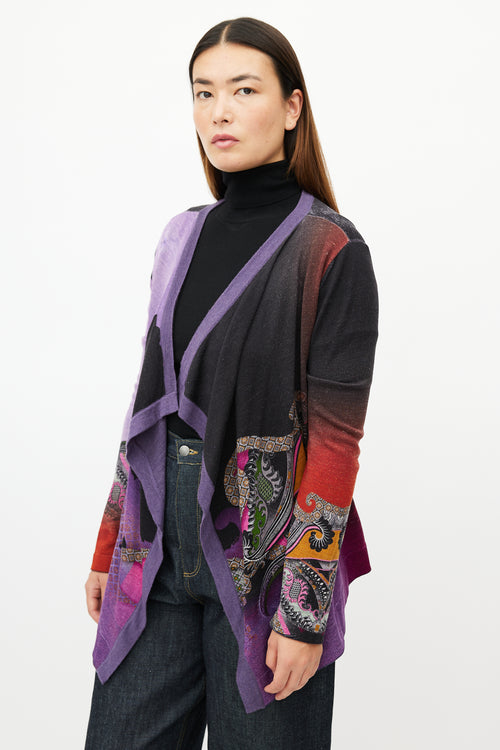 Etro Purple 
Multicolour Wool Drape Cardigan