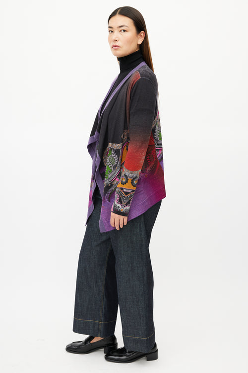 Etro Purple 
Multicolour Wool Drape Cardigan