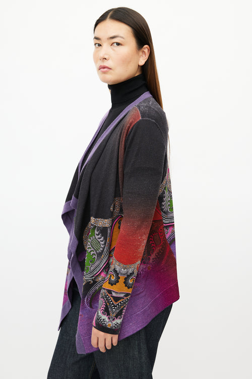 Etro Purple 
Multicolour Wool Drape Cardigan