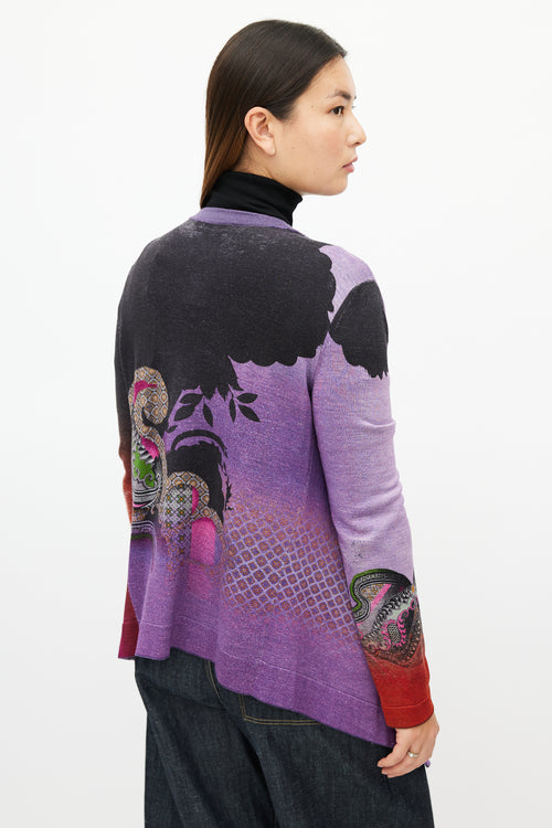 Etro Purple 
Multicolour Wool Drape Cardigan