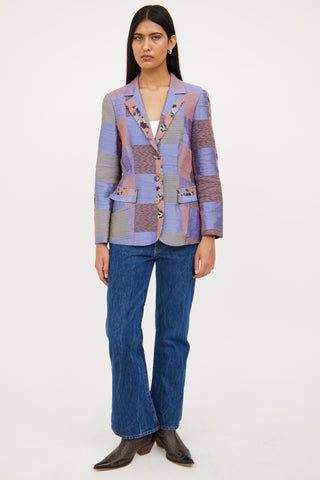 Etro Purple Linen Blend Patchwork Blazer