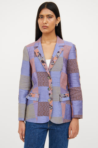 Etro Purple Linen Blend Patchwork Blazer