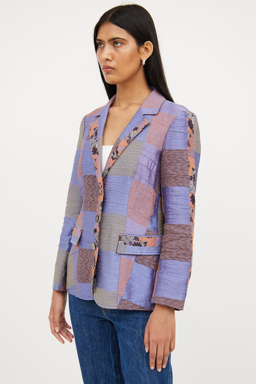 Etro Purple Linen Blend Patchwork Blazer