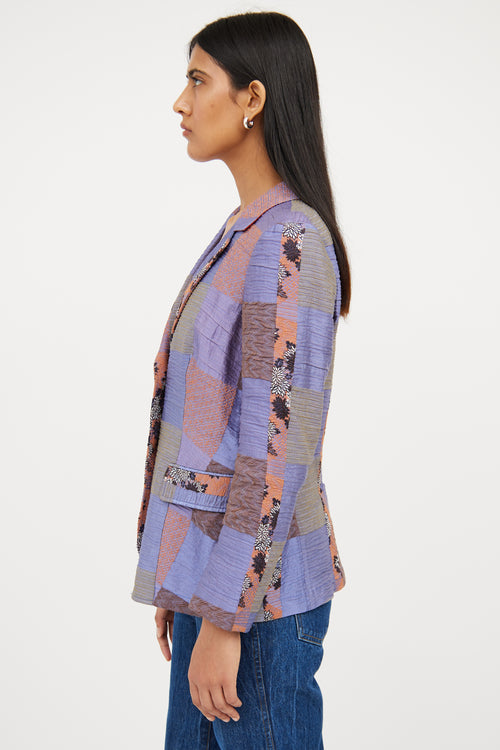 Etro Purple Linen Blend Patchwork Blazer