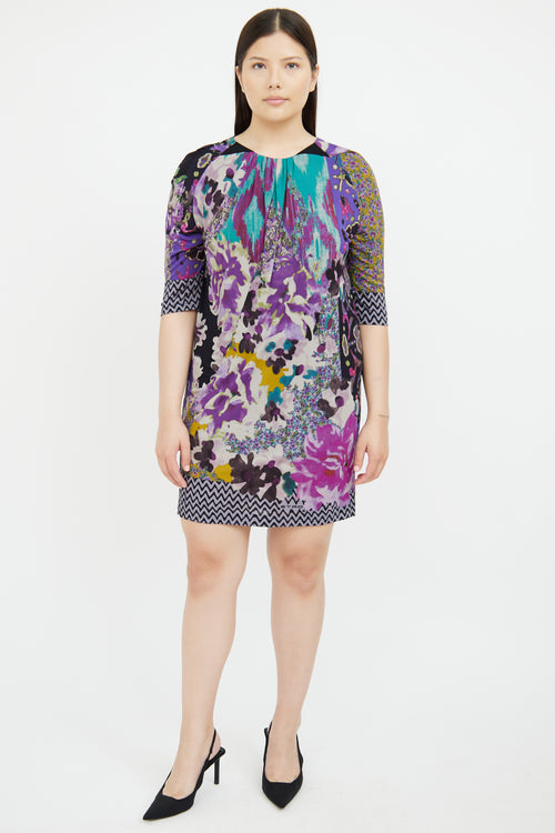 Etro Purple 
Multi Printed 3/4 Sleeve Dress