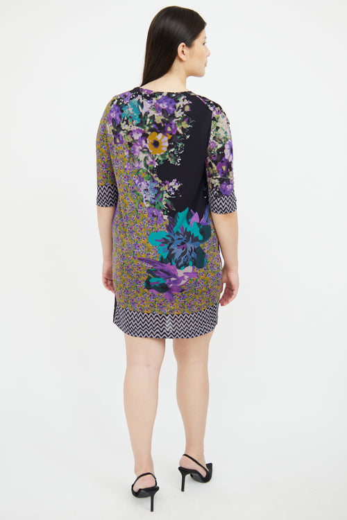 Etro Purple 
Multi Printed 3/4 Sleeve Dress