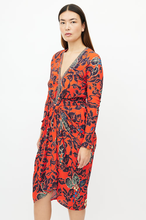 Etro Red 
Navy Floral Chainmail Dress