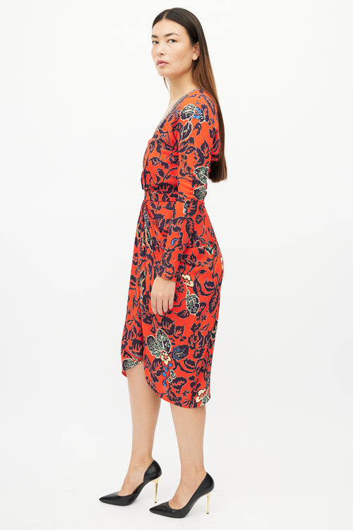 Etro Red 
Navy Floral Chainmail Dress