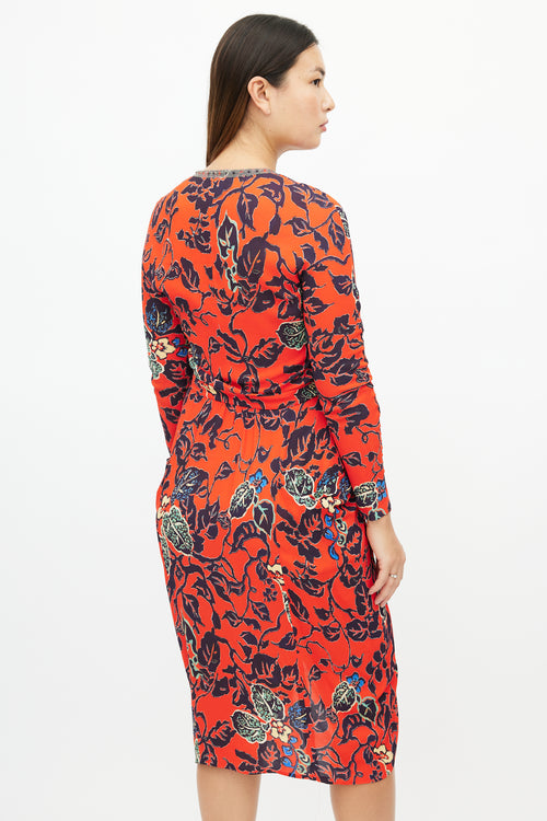 Etro Red 
Navy Floral Chainmail Dress