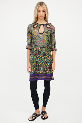 Etro Black 
Multi Silk Sheer Cutout Dress