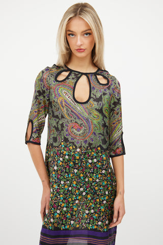 Etro Black 
Multi Silk Sheer Cutout Dress