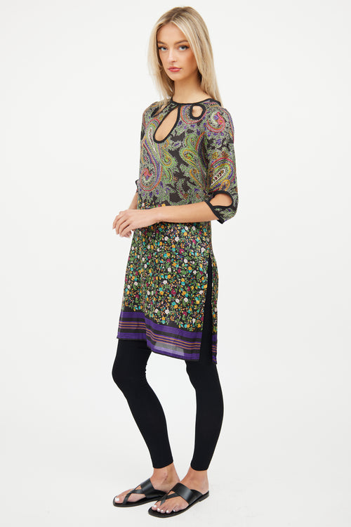 Etro Black 
Multi Silk Sheer Cutout Dress