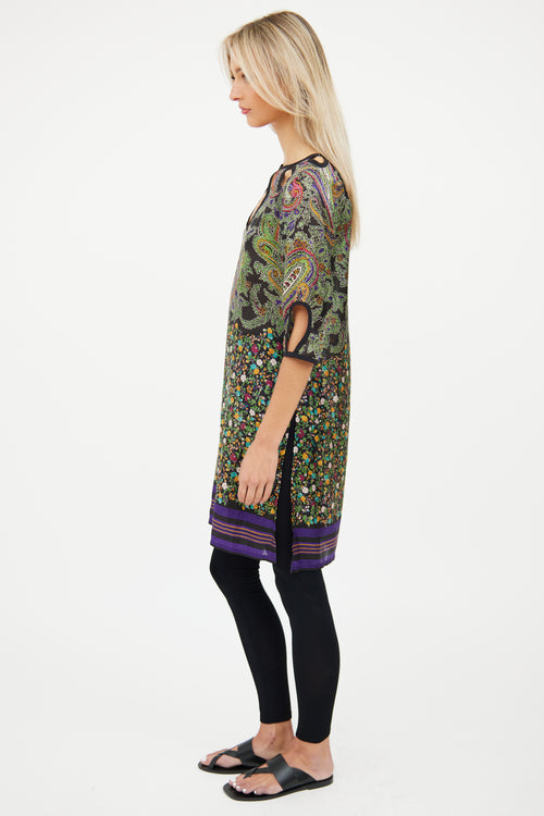 Etro Black 
Multi Silk Sheer Cutout Dress