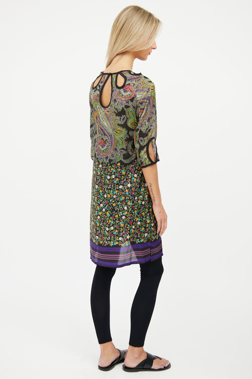 Etro Black 
Multi Silk Sheer Cutout Dress