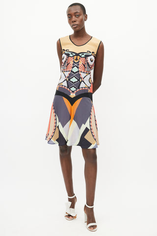 Etro Spring 2012 Beige 
Multi Silk Print Dress