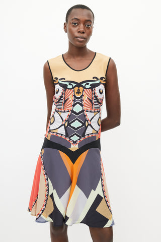 Etro Spring 2012 Beige 
Multi Silk Print Dress