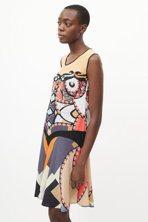 Etro Spring 2012 Beige 
Multi Silk Print Dress