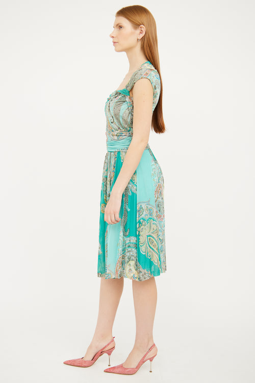 Etro Green Paisley Ruched Dress